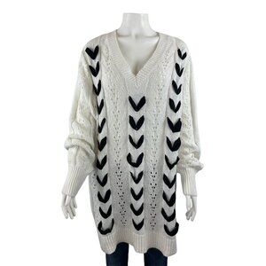 Lane Bryant Womens Sweater 18/20 White Long Sleeve Black Ribbon Lace Up